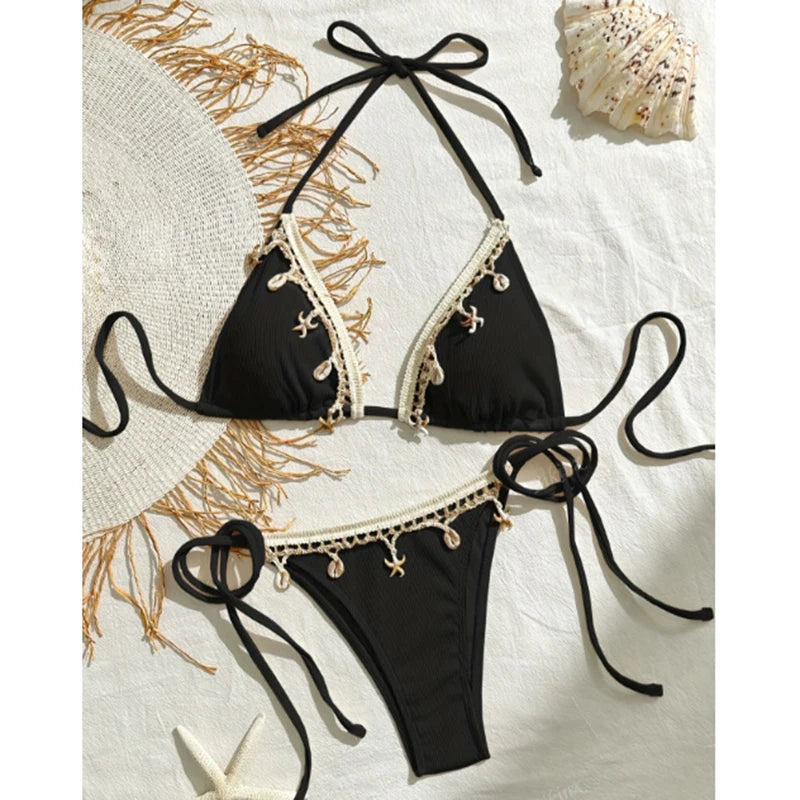 Sexy Halter Triangle Bikini set for Women Side Tie Swimsuit Strappy Beachwear Perfect for Summer Vacation