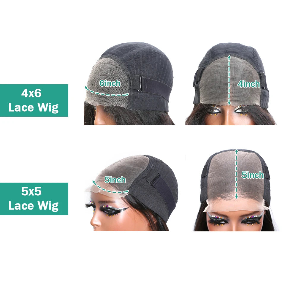 Pre Cut No Glue 4x6 Bone Straight Glueless Wig Human Hair 5x5 Ready To Wear Brazilian Lace Front Wigs For Women Preplucked Bling