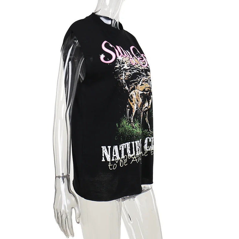 HLJ&GG Black Fashion Y2K Letter Print Two Piece Sets Women O Neck Sleeveless Top And Pocket Cargo Mini Skirts Outfits Streetwear