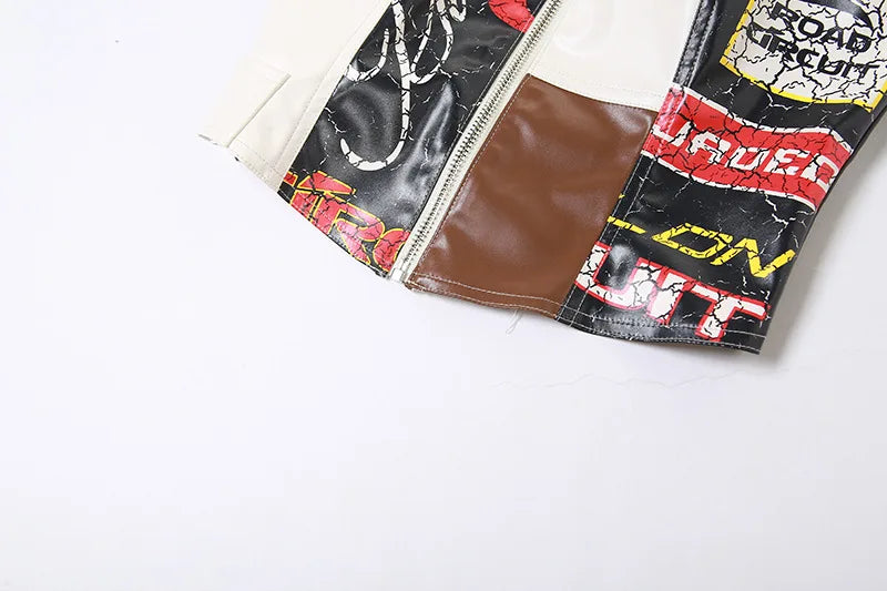 HLJ&GG Brown Y2K Fashion Leather Cargo Shorts Two Piece Sets Women Off Shoulder Zip Slim Crop Top And Shorts Outfits Streetwear