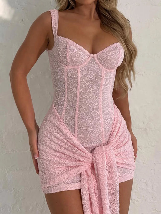 Weird Puss Summer Elegant Dress Women Y2K Chic Low-Neck Jacquard Wrapped Ribbon Bandage Birthday Party Clubwear Midnight Bodycon