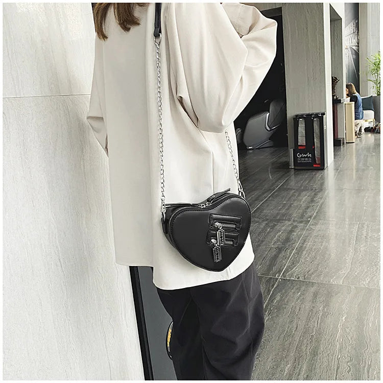 Gothic Heart Blade Zipper Chain Crossbody Bags for Women Girl Casual Shoulder Purses Handbags Techwear Summer Wallet Goth