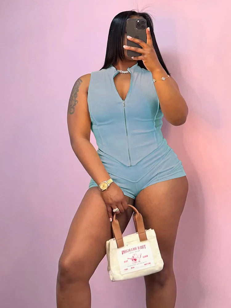 Weird Puss Casual Tracksuit 2 Piece Set Women Irregular Tank Tops+Peach Hip Zip Shorts Daily Simple Skinny Sporty Streetweas