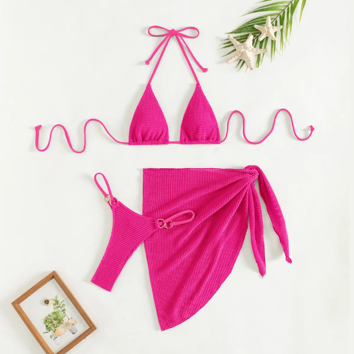 Sexy Brown Bikini Set 2024 Women Halter Push Up Bra Skirt 3 Piece Swimsuit Summer Bathing Suit Cover Up Thong Swimwear Biquini