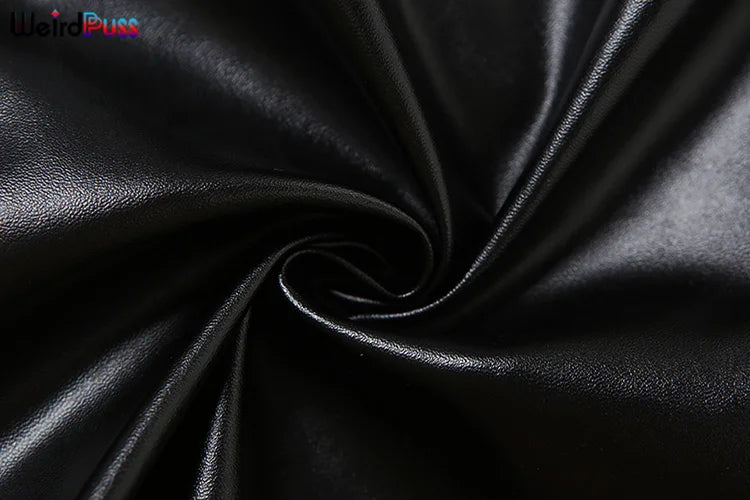 Weird Puss Faux Leather Sexy 2 Piece Set Women Hipster Strapless Shirring Hollow Strapless Tops+Shorts Midnight Clubwear Outfits