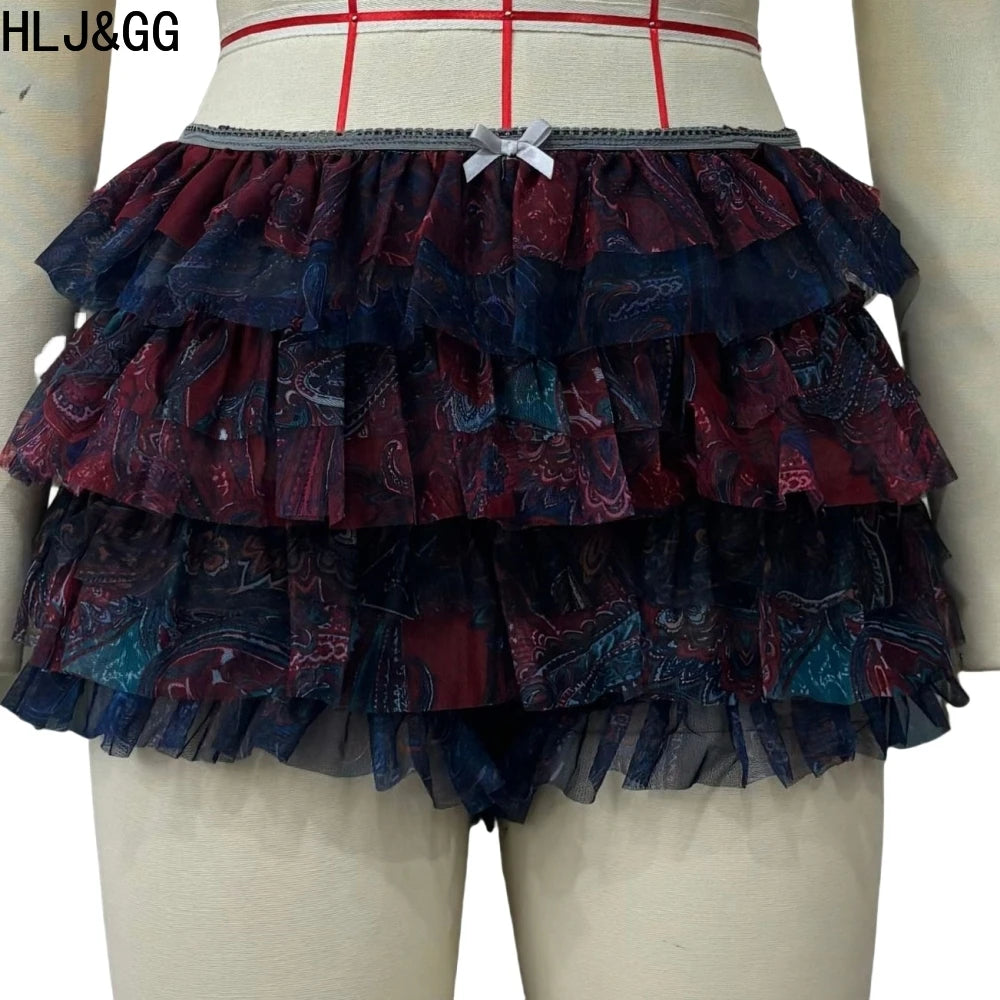 HLJ&GG American Vintage Women Streetwear Y2K Halter Hollow Letter Print Irregular Top And Ruffle Skirts Two Piece Sets Outfits