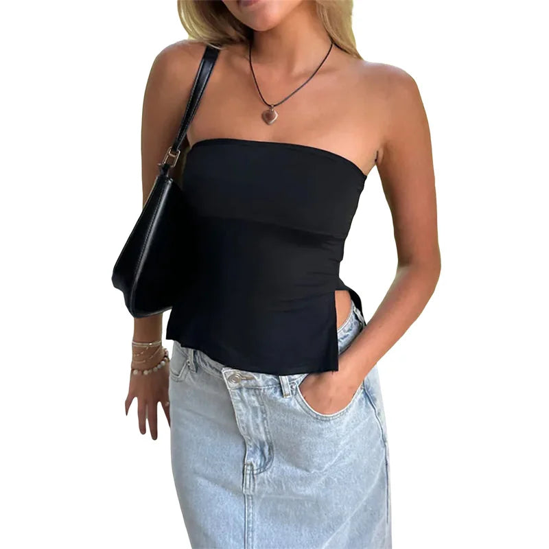 Tube Tops Women y2k Clothing Solid Color Off Shoulder Strapless Sleeveless Bandeau 2000s Fairycore Clothes Streetwear