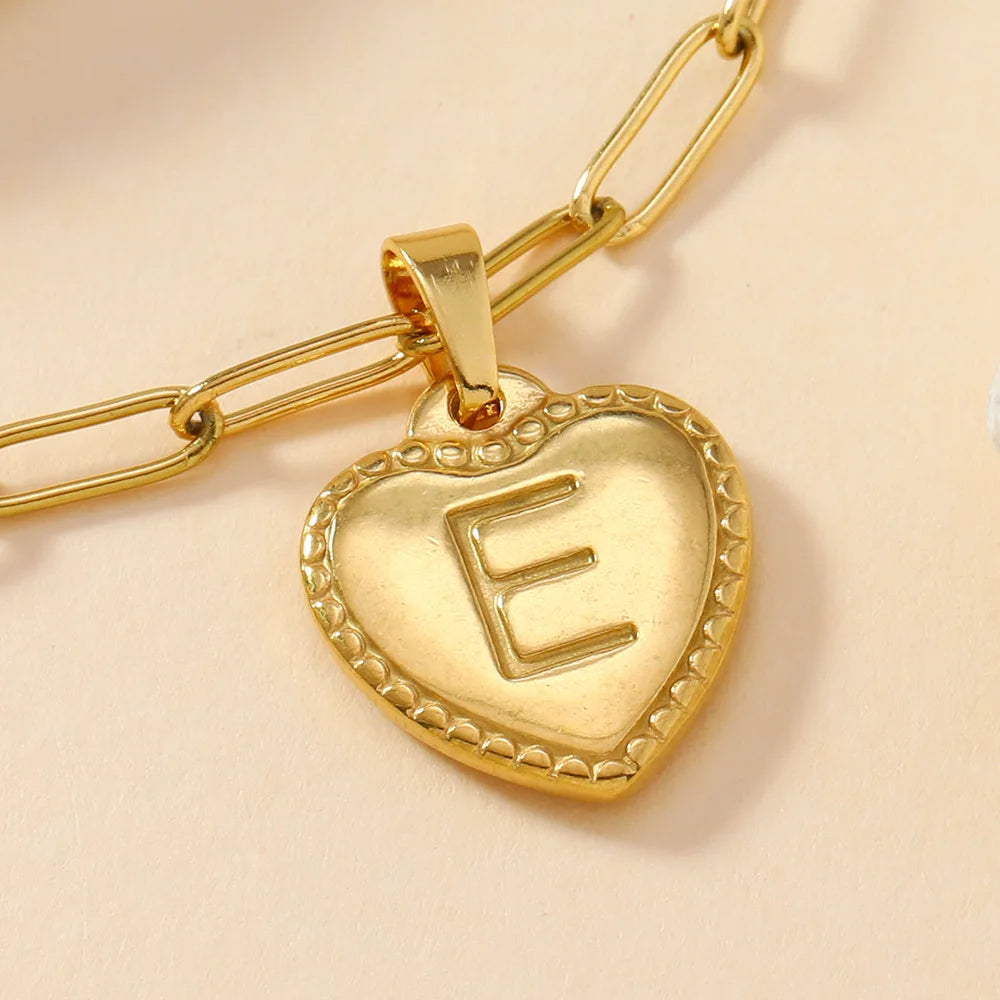 316L Stainless Steel Initial Necklace Letter Heart Pendant Chain For Women Name Jewelry Accessories