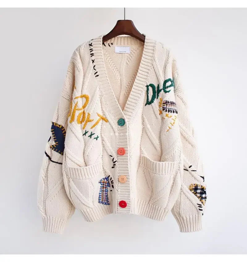 HLJ&GG Winter Embroidery Knit Sweater Coats Two Piece Sets Women Button Long Sleeve Top And Plaid Aline Skirts Outfit Streetwear