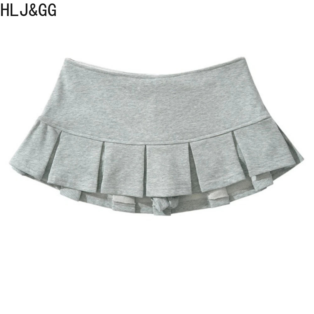 HLJ&GG Pink Fashion Letter Loose Tshirts Two Piece Sets Women V Neck Short Sleeve Top+Pleated Mini Skirts Outfits Y2K Streetwear