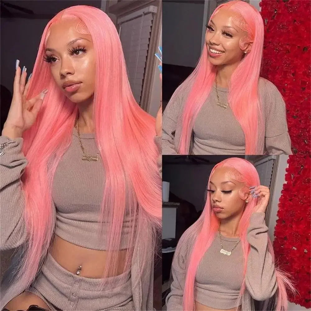 Light Pink 13x4 HD Lace Front Human Hair Wigs For Women Pre Plucked Brazilian Straight 13x6 HD Frontal Wigs 100% Human Hair Wig