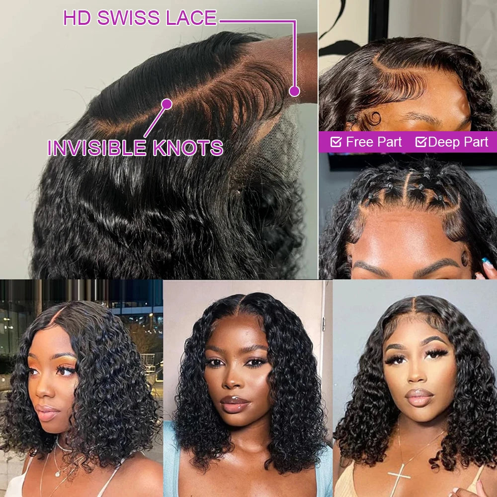 Wear Go 13x4 13x6 Water Wave Bob Lace Wig For Women Curly 7x5 Glueless Human Hair Wig Ready To Go Human Hair Wigs Pre Cut 250%