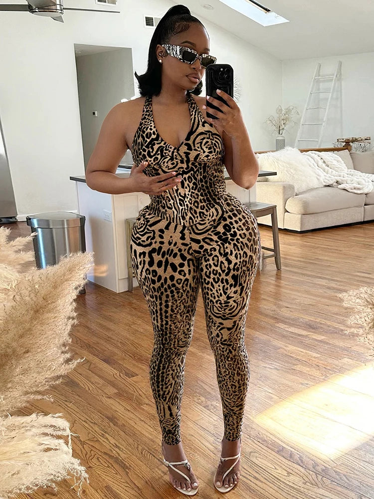 Weird Puss Leopard Print Jumpsuit Women Coquette Summer Trend Midnight Club Activity Sleeveless Fitness Stretch Workout Overalls