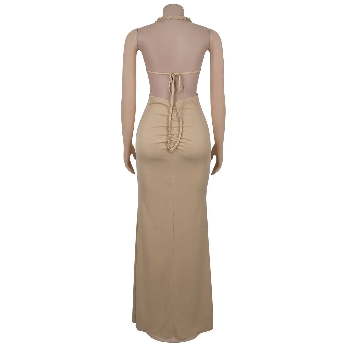 Weird Puss Sexy Plait Dress Women Summer Peach Buttocks Backless Sleeveless Split Hollow Midnight Party Clubwear Maxi Bodycon