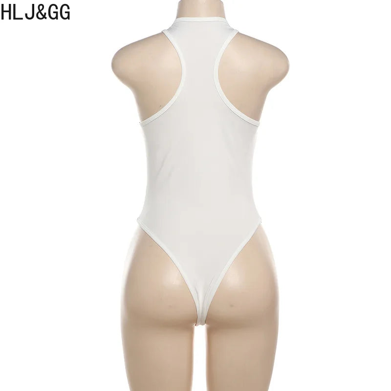 HLJ&GG Sexy Hot Girl Letter Print Bodysuits Two Piece Sets Women Round Neck Sleeveless Top And Shorts Outfits Fashion Streetwear