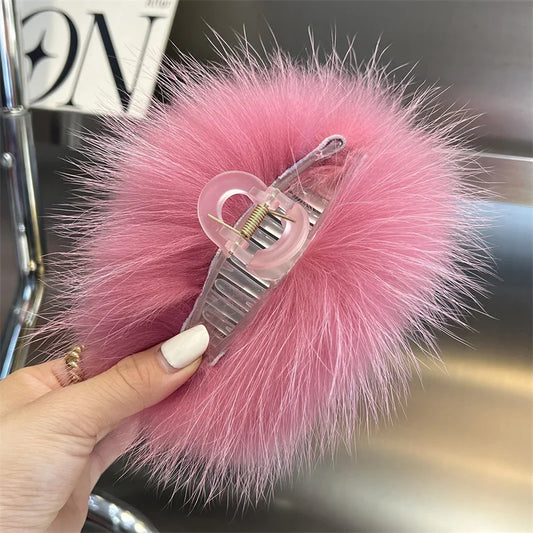 New Jelly Color Fox Fur Hair Clip Woman Claw Clip For ladies Sweet Hair Ornament Hair Hold Headband Fur Hairpin Hair Accessories