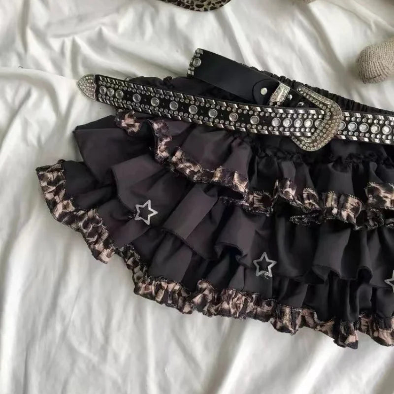 Subculture Gothic Skirt Women Clothing Sexy Leopard A-Line Vintage Streetwear Sweet Y2k Aesthetic Punk Grunge Mini Skrits New