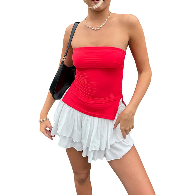 Tube Tops Women y2k Clothing Solid Color Off Shoulder Strapless Sleeveless Bandeau 2000s Fairycore Clothes Streetwear