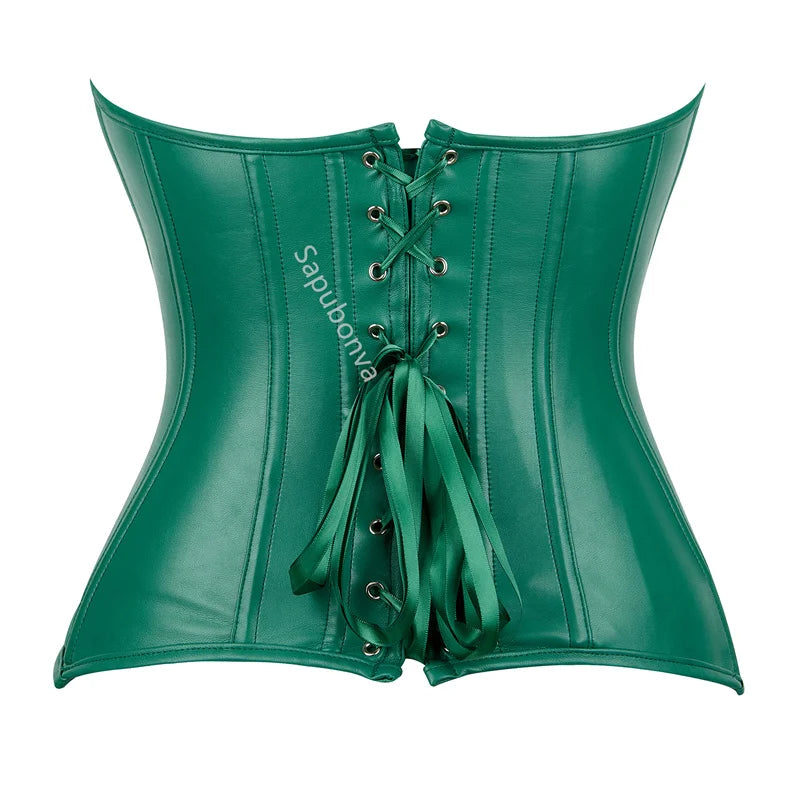 Corset Leather Zipper Plus Size Top Pirate Bustier Overbust Lingerie Burlesque Costumes Lace Up Sexy Women Black Red Green