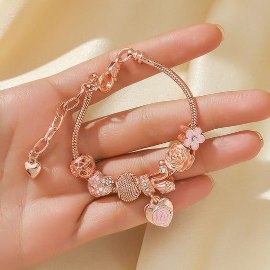 1PC Fashion Multi Element Accessories Drip Oil Rose Love Little Swan Pan Family Bracelet Jewelry Daily Party Gift -7633