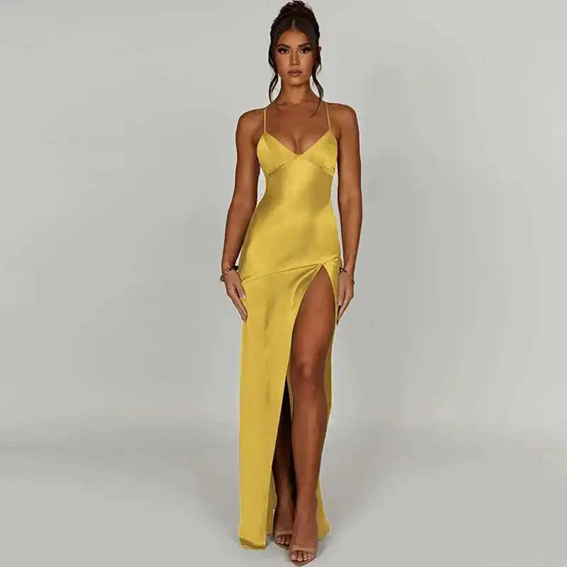 Townlike Elegant Maxi Long Slim Bodycon Dress Women Spaghetti Strap 2024 Sping Summer Dress Split Nightclub Sexy Party Dresses