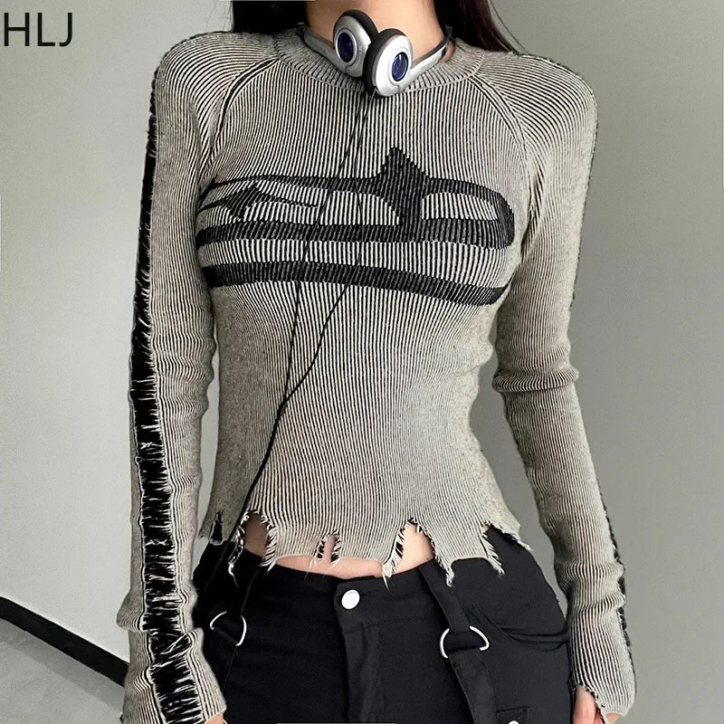 HLJ&GG American Vintage Y2K Leather Shorts Two Piece Sets Women Long Sleeve Knit Top And Shorts Outfits Fashion Streetwear New