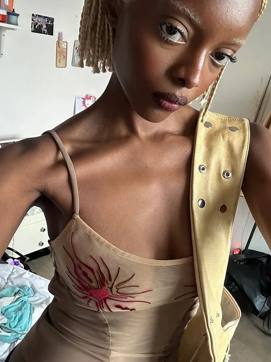 Weird Puss Sun Print Sexy Women Camisole Y2K Summer Fashion Low-Neck Coquette Midnight Party Club Wild Basic Street Slim Tees