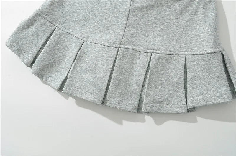HLJ&GG Y2K Fashion Letter Print Two Piece Sets Women Round Neck Short Sleeve Slim Crop Top + Pleated Mini Skirts Outfits 2025