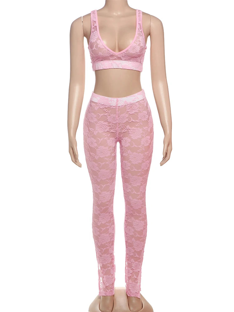 Weird Puss Jacquard Sexy 2 Piece Set Women Thin Summer Coquette Wide Belt Tank Tops+Leggings Stretch Activity Matching Clubwear