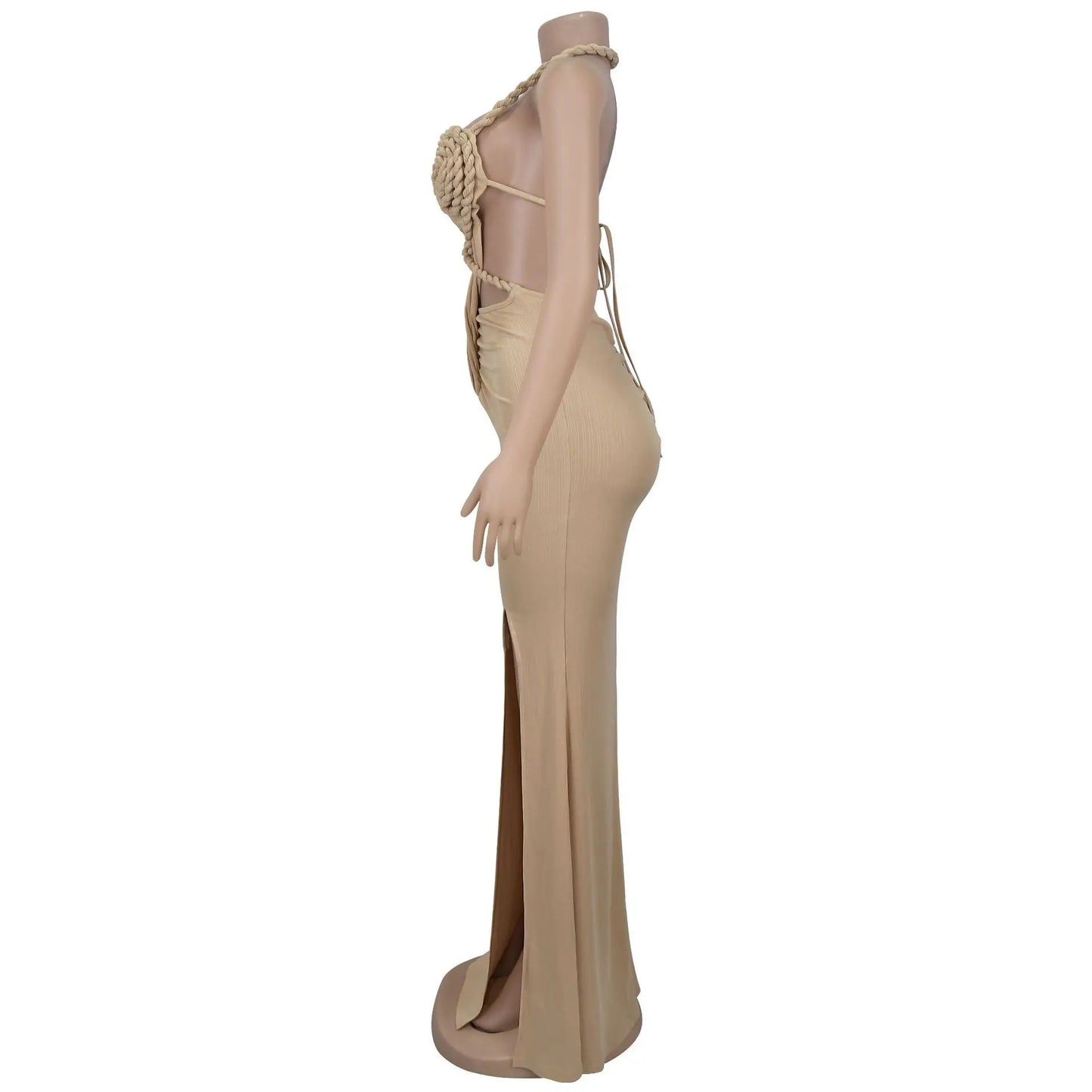 Weird Puss Sexy Plait Dress Women Summer Peach Buttocks Backless Sleeveless Split Hollow Midnight Party Clubwear Maxi Bodycon