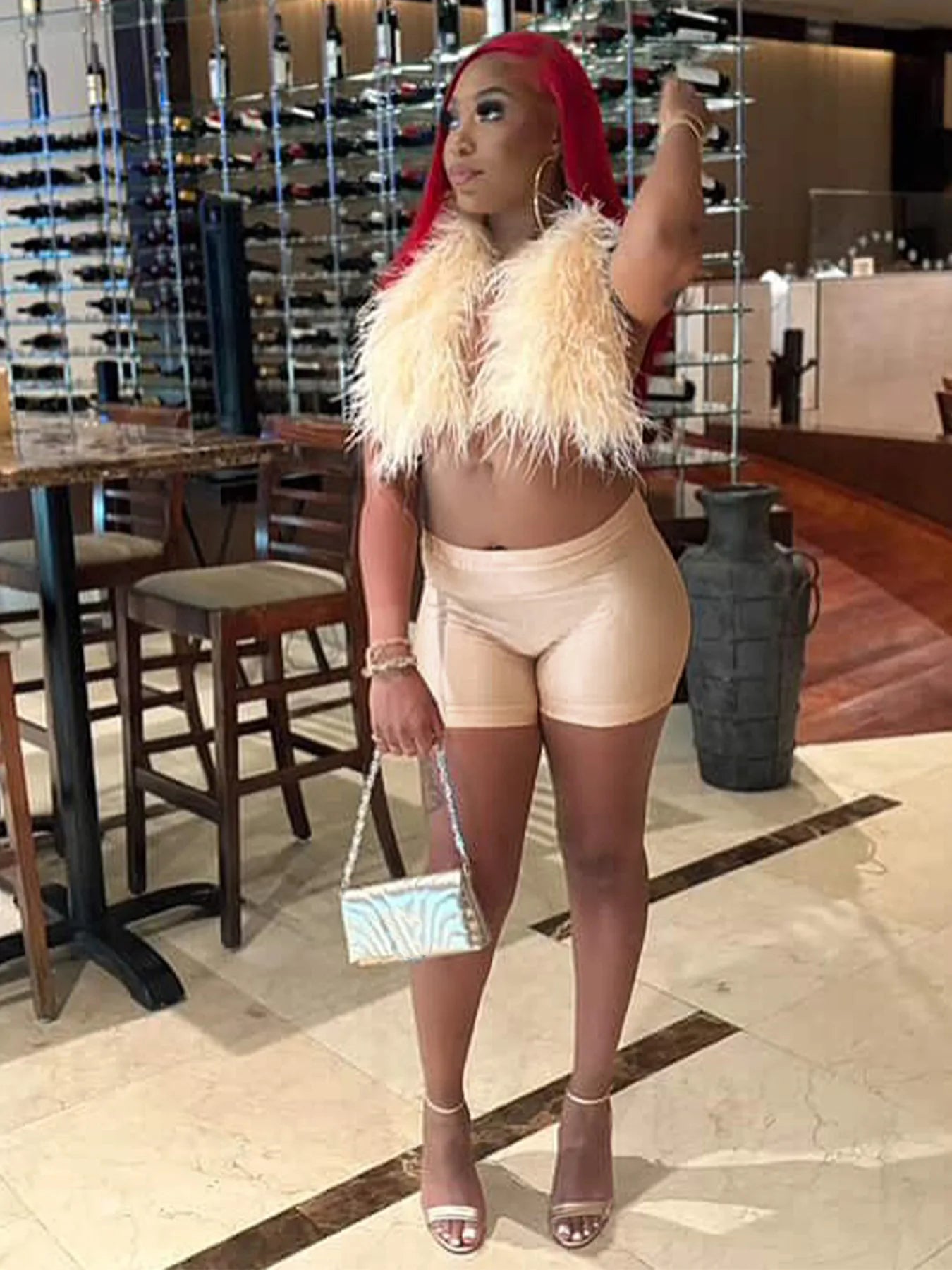 Weird Puss Sexy Hipster Fur 2Piece Set Women Luxury Tank Tops+Tight Stretch Shorts Y2K Summer Midnight Clubwear Party Outfits