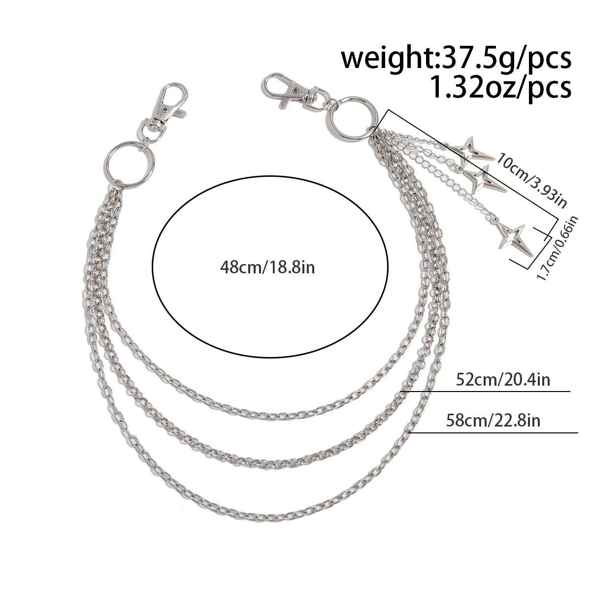Salircon Punk Multilayer Metal Star Pendant Pant Chain Hip Hop Waist keychain Jeans Chain Women Trendy Jewelry Accessories Gifts