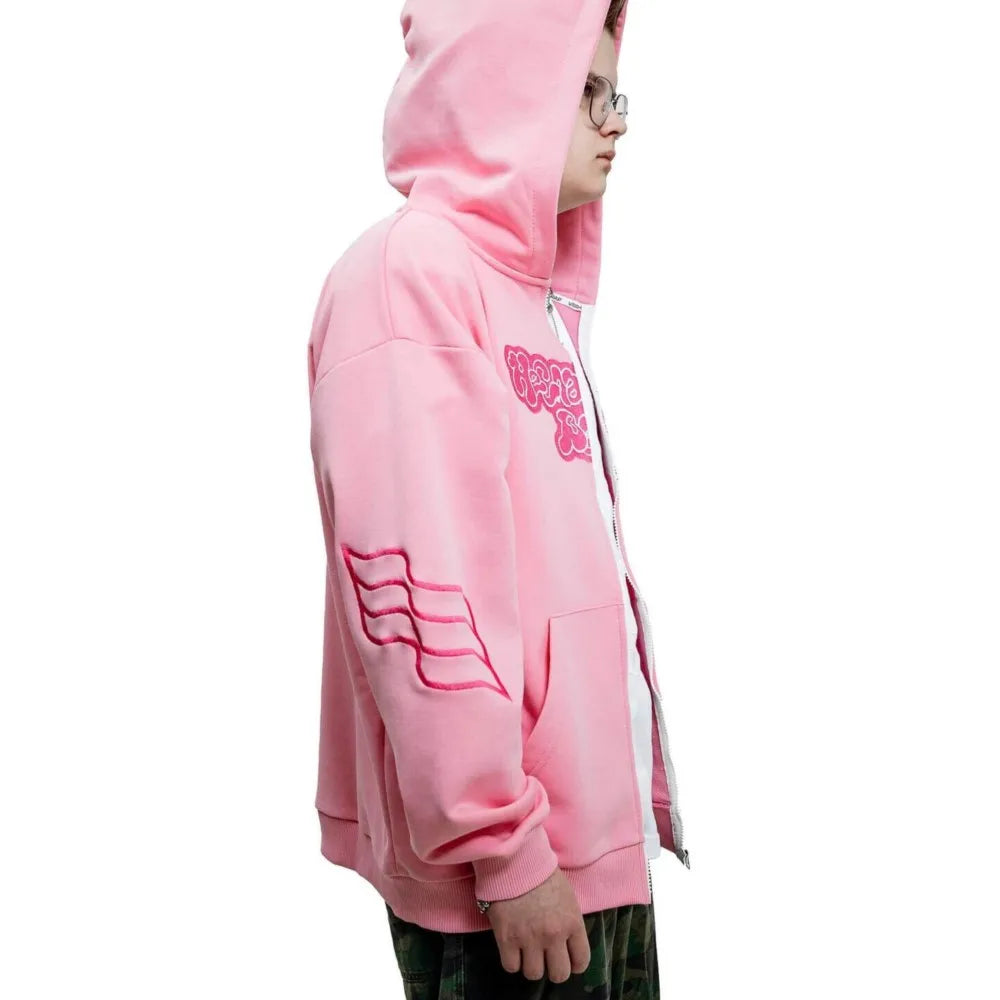 Y2K Harajuku Вата Zip Up Hoodie Cartoon Letter Embroidery Sweatshirt Men Hip Hop Oversized Streetwear Zipper Jacket Goth Clothes