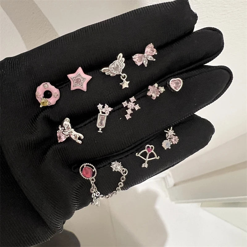 1PCS Cute Pink Zircon 316L Stainless Steel Ear Bone Nail New Fashion Y2K Punk Small Earring for Women Cochlea Jewelry Party Gift