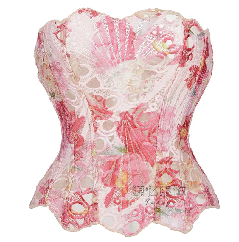 Lace double-layer corset palace style ins-inspired print body-shaping garment multi-colored sexy slim-fitting