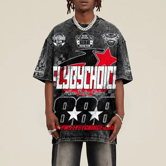 Vintage Fly By Choice Graphic Print Acid Washed Racer T-Shirt unisex high-quality top mens t shirts shirt