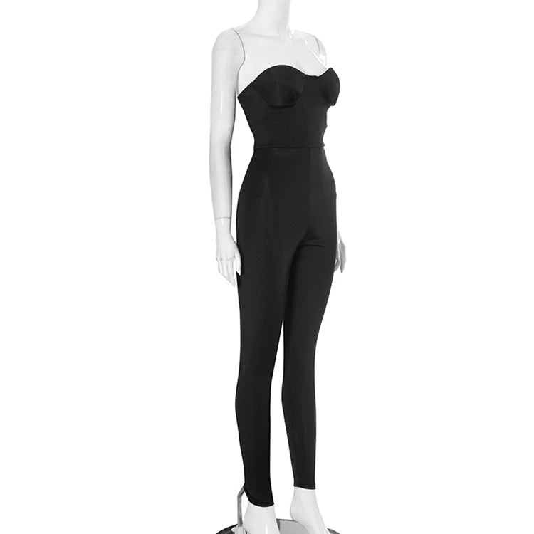 STYLISH LADY Strapless Backless Padded Jumpsuits 2025 Summer Solid Color Sexy Night Club Bodycon One Piece Overalls Streetwear