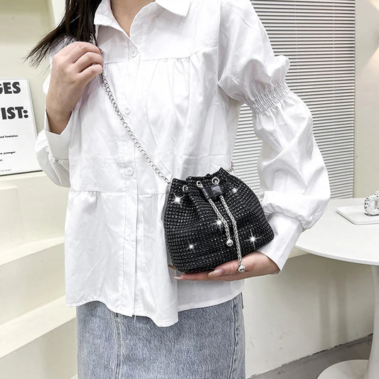 Luxury Rhinestone Bucket Bag Fashion Chain Shoulder Crossbody Bag For Women Personality Versatile Temperament Shoulder Bag