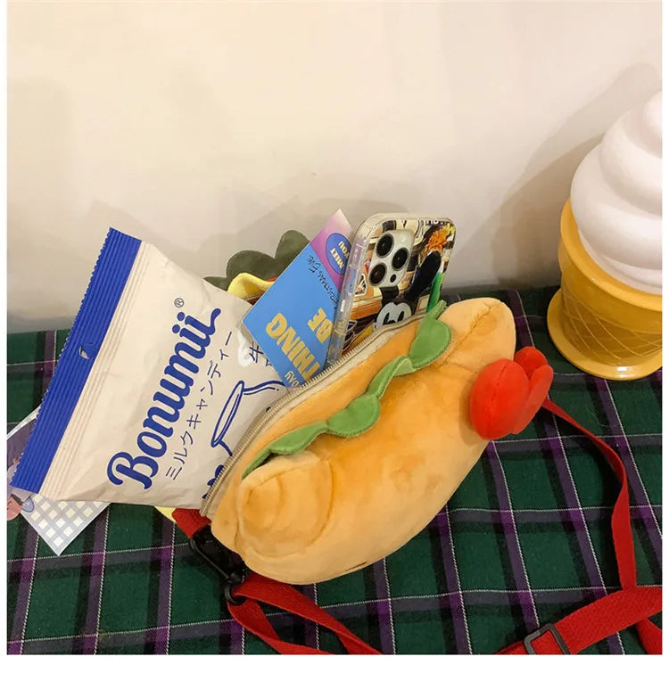Hello Kitty Kawaii Hamburger Plush Mini Crossbody Bag Adorable Shoulder Purse for Teen Girls Kawaii Fashion Shoulder Bagfor Girl