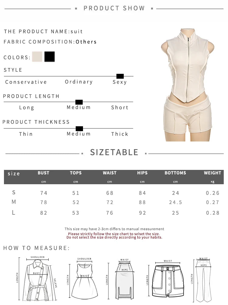 Weird Puss Casual Tracksuit 2 Piece Set Women Irregular Tank Tops+Peach Hip Zip Shorts Daily Simple Skinny Sporty Streetweas