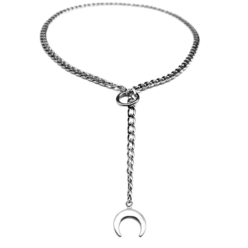 Heart Star O-ring Long Chain For Women Men Punk Rock Necklace Stainless Steel Cuban Necklaces Simple Adjustable Y-Necklace
