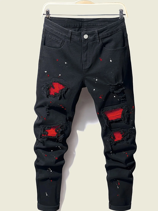 Denim Splash-Ink Patchwork Jeans, men's jeans