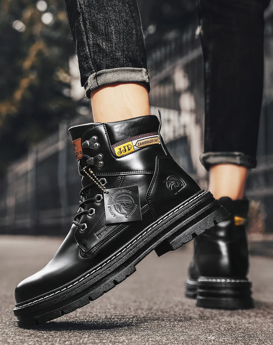 Lace-UP High Quality Fashion Man Outdoor Free Shipping 2024 New Footwear Male Brand Leather Shoes for Men Work Safety Mid-top