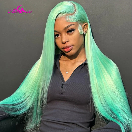 13x6 Straight 613 Mint Green Lace Frontal Human Hair Wig 180 Density Brazilian Color 13x4 Lace Front Wigs For Women Pre Plucked