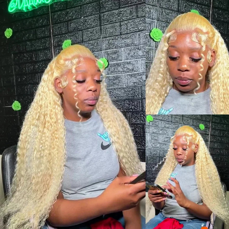 40 Inch Honey Blonde 613 HD Lace Frontal Wig 13x6 Curly Wigs Preplucked Loose Deep Wave Wigs Human Hair 13x4 Lace Frontal Wig