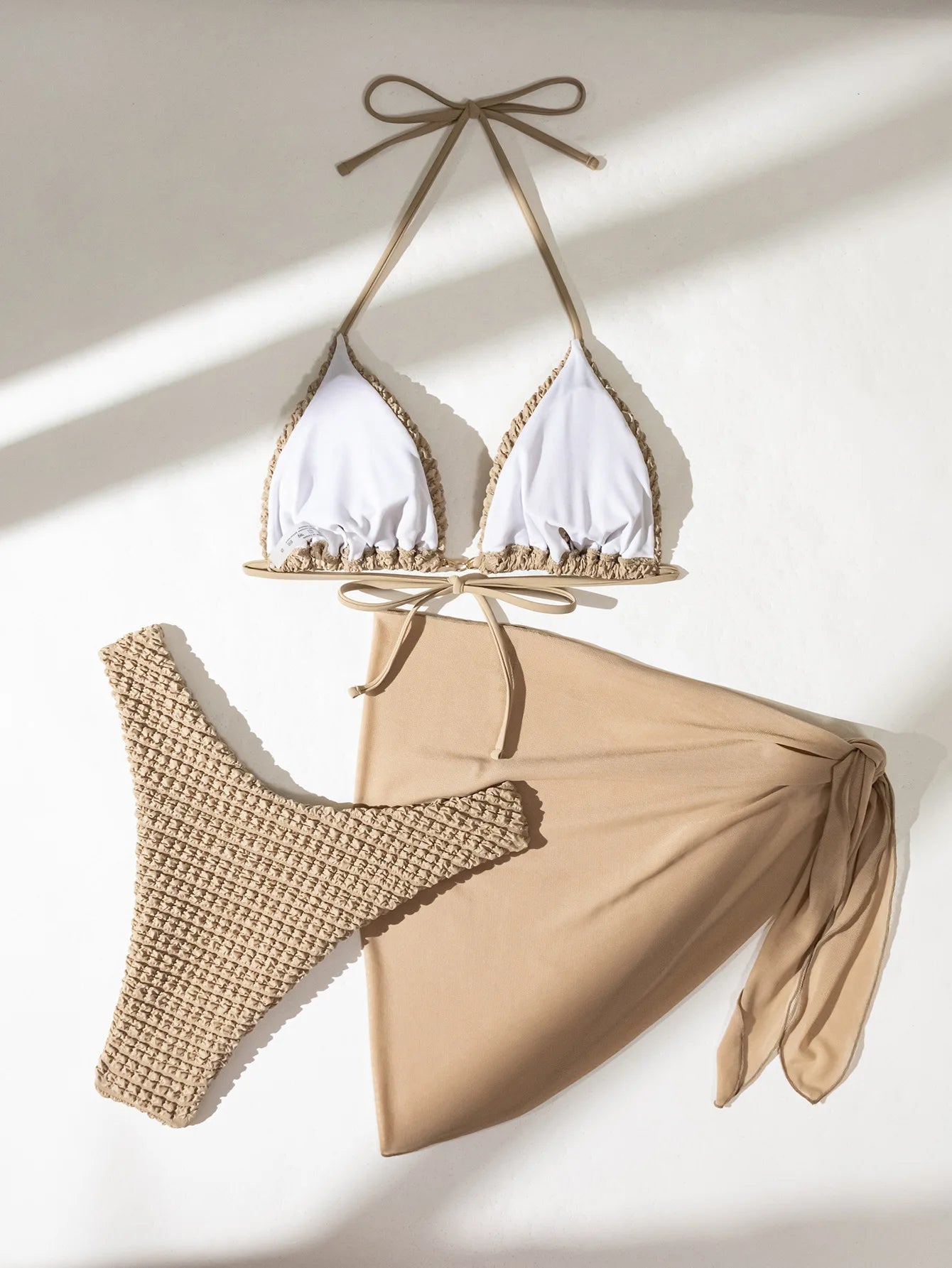 Sexy Brown Bikini Set 2024 Women Halter Push Up Bra Skirt 3 Piece Swimsuit Summer Bathing Suit Cover Up Thong Swimwear Biquini