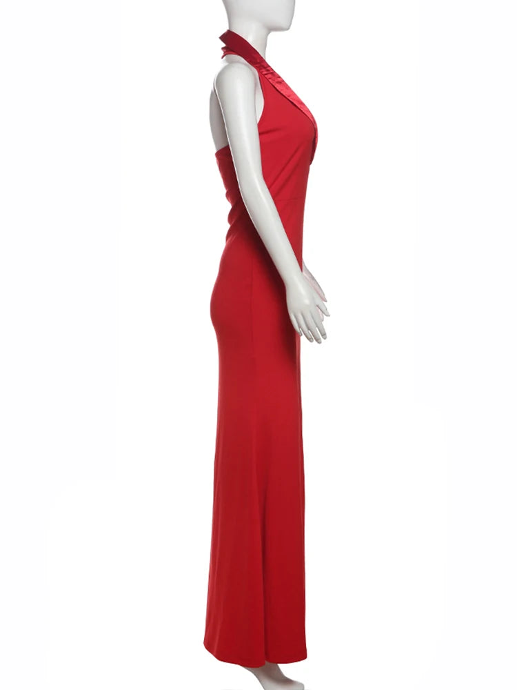 Weird Puss Halter Backless Dress Women 2025 Trend Deep V-Neck Summer Elegant Sleeveless Backless Midnight Party Skinny Vestidos