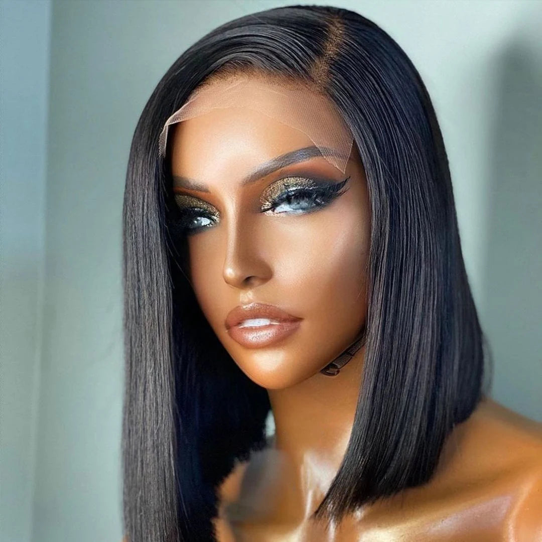 13x4 Nave Blue Bob Wig Colored Lace Front Human Hair Wigs Short Bob Wig Dark Blue Bone Straight Lace Frontal Wig 100% Human Hair