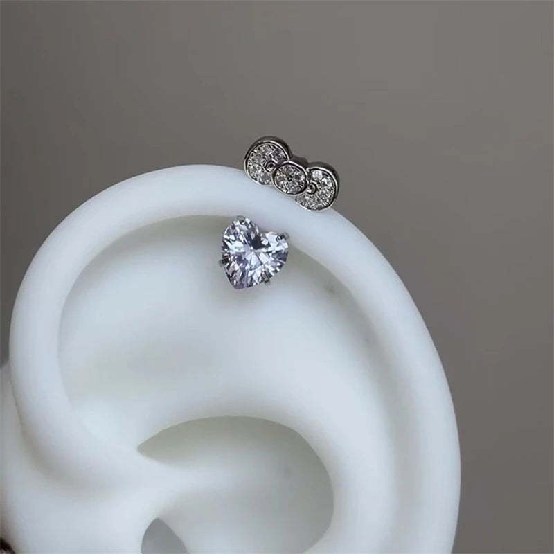 1PCS 1.2mm Bowknot Ring Stainless Steel Ear Bone Nail Shiny Screws Earrings Y2K Hottie Cochlea Piercing Body Jewelry