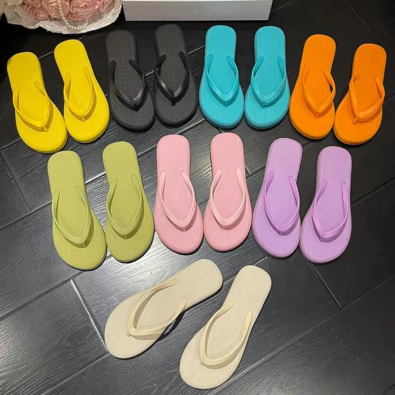 Solid Color Non-slip Leisure Couple Slippers Women Summer Beach Slippers Outdoor Women Flip Flops Breathable Beach sandals women